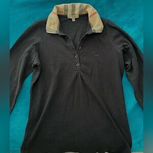 Vintage Burberry Black Polo with Striped Collar